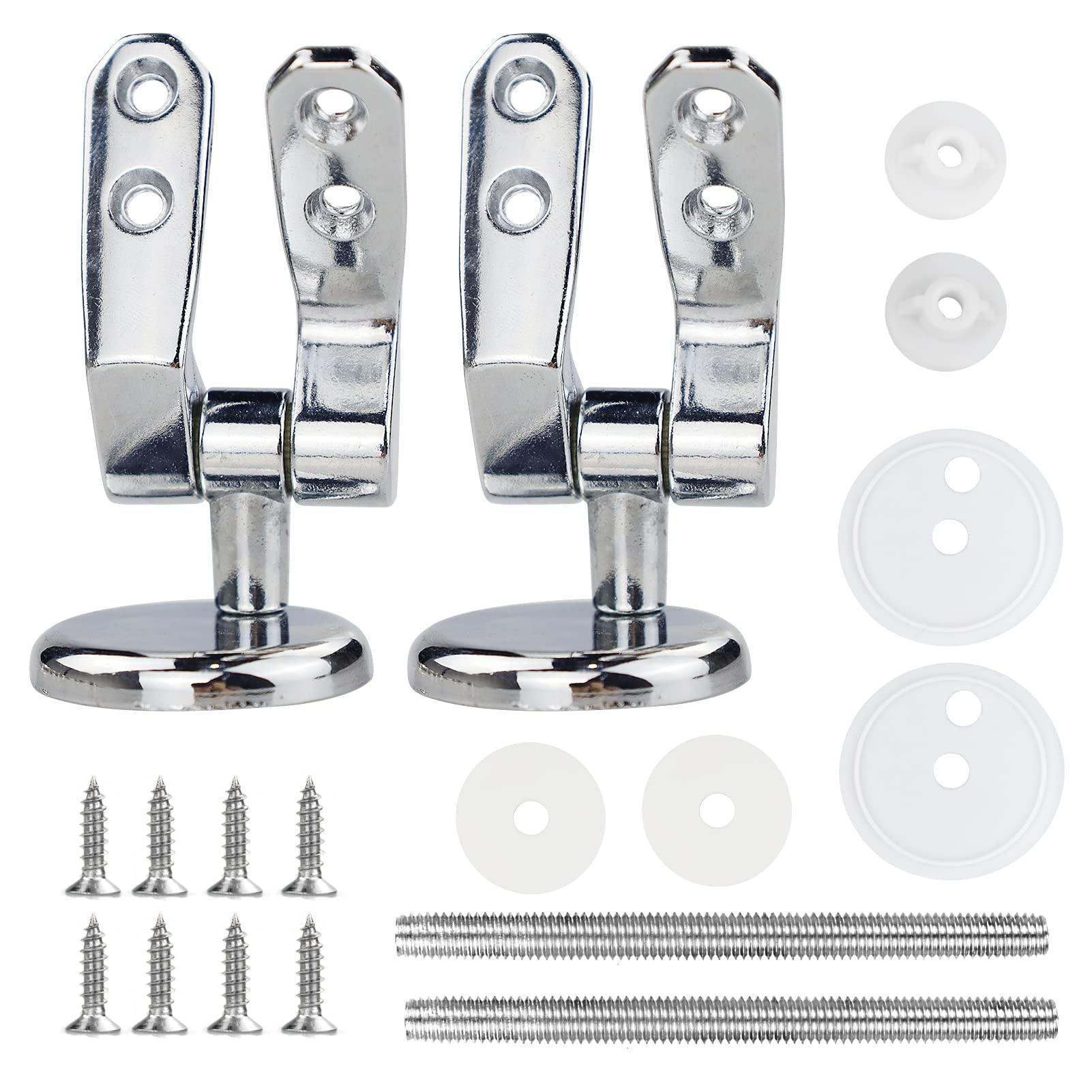 2 Pcs Toilet Seat Fittings Set, with 2 Threaded Rods, 6 Rubber Kits and 8 Screws Replacement Hinge,Zinc Alloy Toilet Seat Replacement Hinge with Fittings and Repair Parts, for Most Wooden | Resin