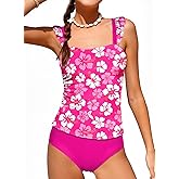 blibean Tween Girls Swimsuits Teen Two Piece Floral Tankini Sets with Chest Pad Size 6-15 Years