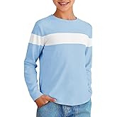 Imily Bela Kids Boys T Shirts Casual Long Sleeve Color Block Tops Crewneck Loose Basic Tees 5-14 Years
