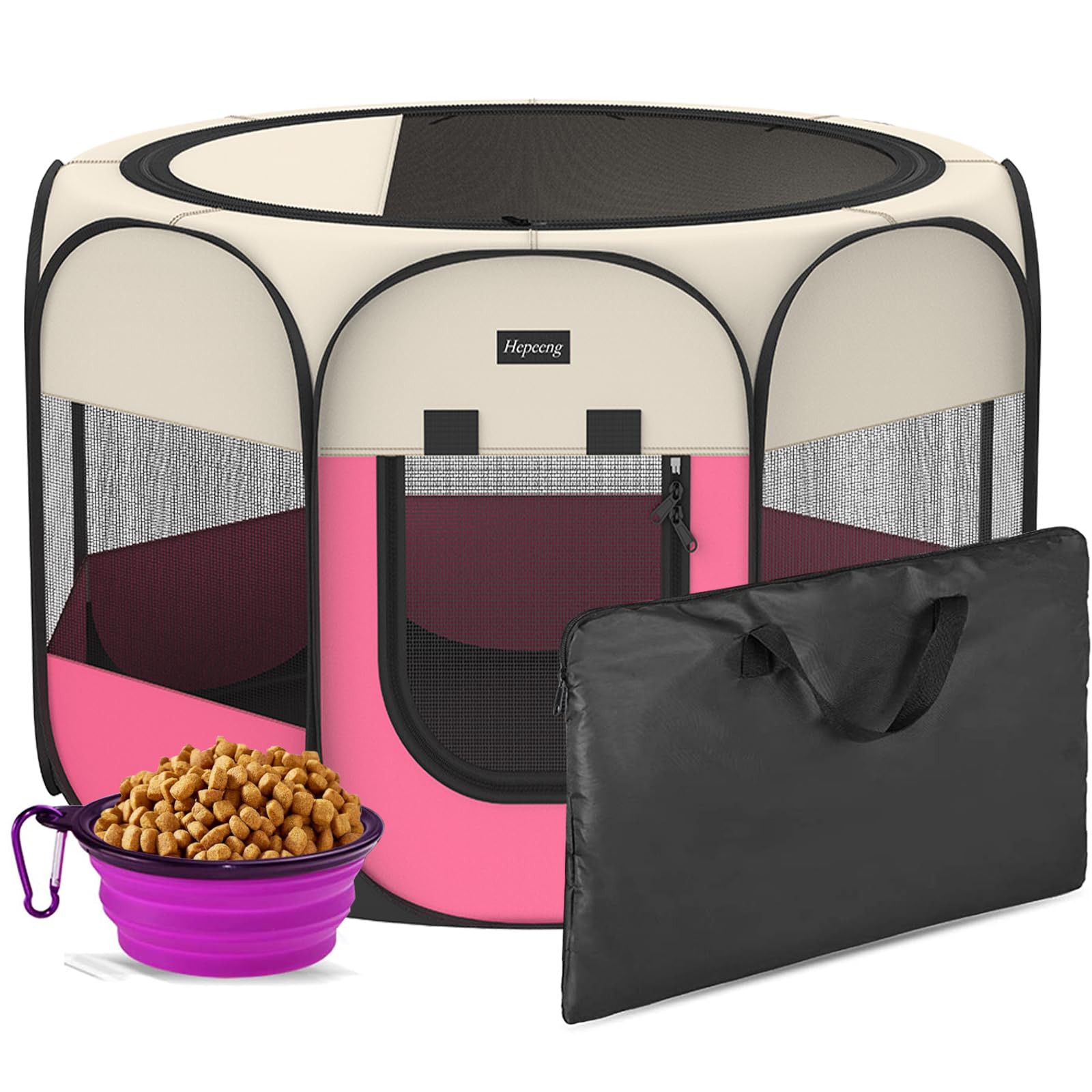 Photo 1 of Hepeeng Portable Foldable Pet Dog Cat Playpen and Puppy playpen Pet Tent with Carrying Case Collapsible Travel Bowl Indoor/Outdoor Use with Water Resistant and Removable Shade Cover