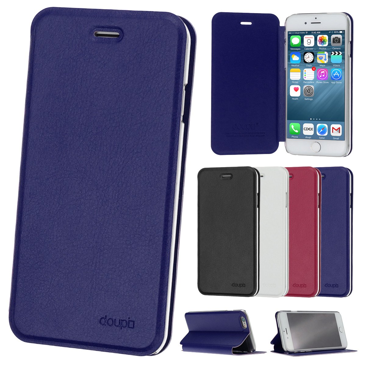 doupi Flip Cover for iPhone 6 Plus / 6S Plus (5.5 inch), Magnet Protective Flip Case Book Style Screen Protector Stand, dark blue