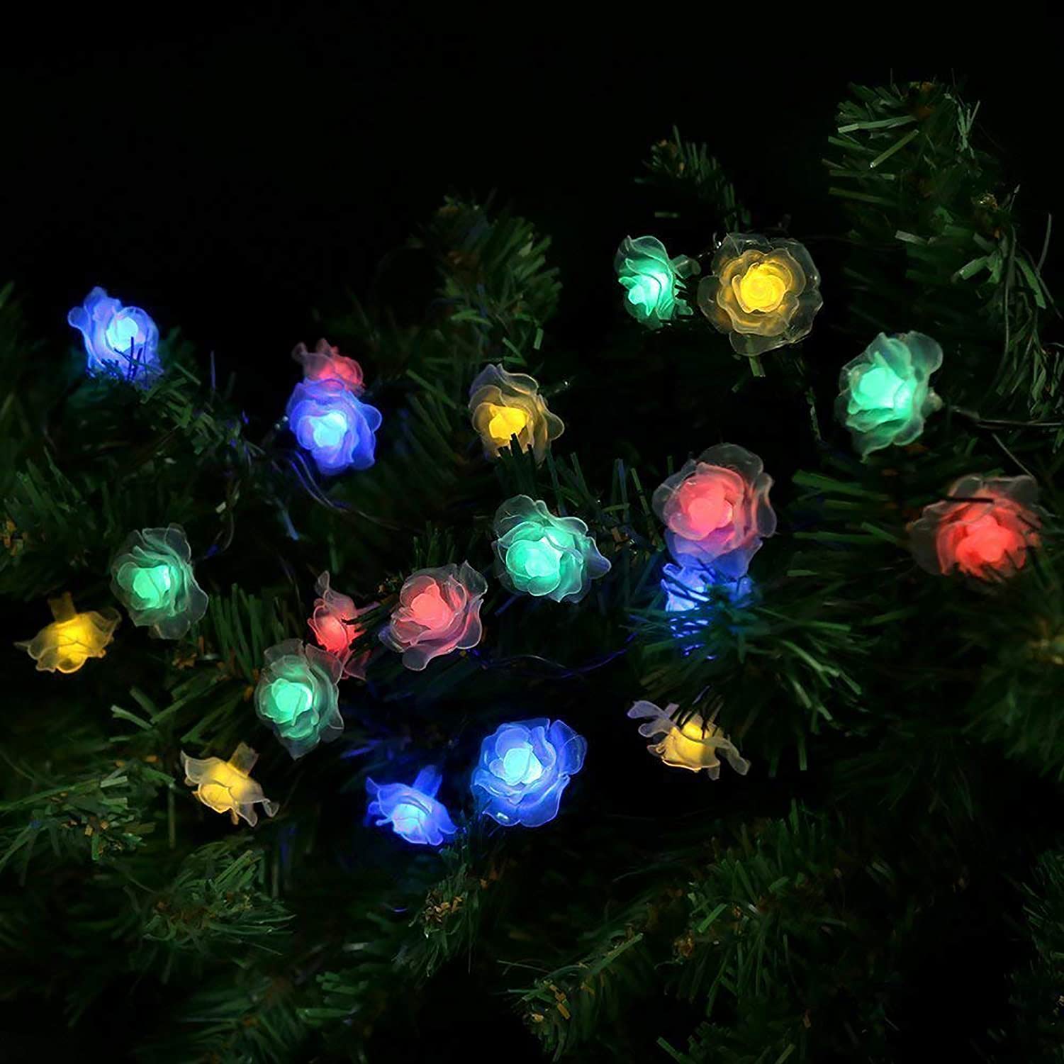 KEEDA Solar String Lights, 30 LED Rose Flower Fairy Lights Waterproof Decorative Lighting for Outdoor Patio Garden Wedding Party (Multi)