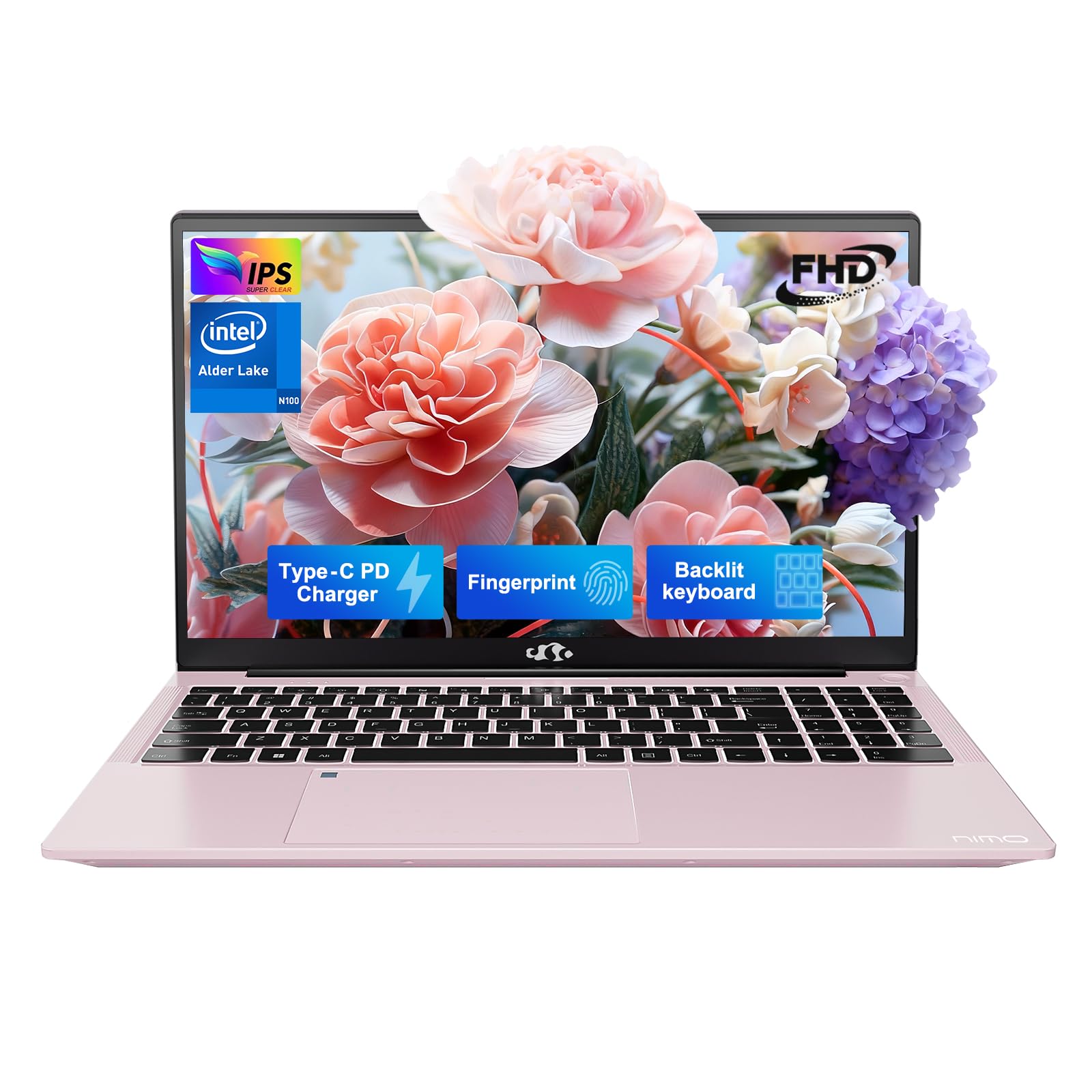 NIMO 15.6" IPS FHD-Laptop, Pentium Quad Core N100 4GB RAM 128GB SSD (Beat i3-1115G4, Up to 3.4GHz) Computer with Backlit Keyboard Fingerprint Type-C WiFi 6 BT5.2, for Student and Home Image