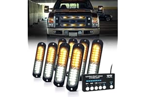 LUMENIX White Amber LED Surface Mount Strobe Flashing Lights Kit w/Controller 8PCS Grille Side Marker Emergency Warning Caution Light Assemblies for Construction Vehicles Trucks, Traffic| Sync Feature