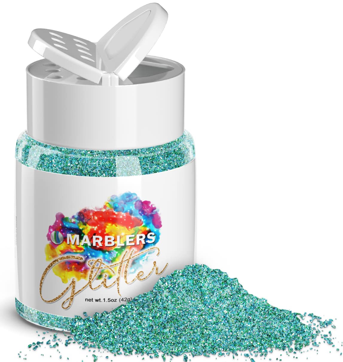 MARBLERS Holographic Glitter [Unicorn Teal] 1.5oz (42g) | Fine | Non-Toxic, Vegan, Cruelty-Free | Face, Body, Eyeshadow, Hair, Festival, Party Makeup | Nail Art, Polish | Resin, Tumbler, Slime, Craft