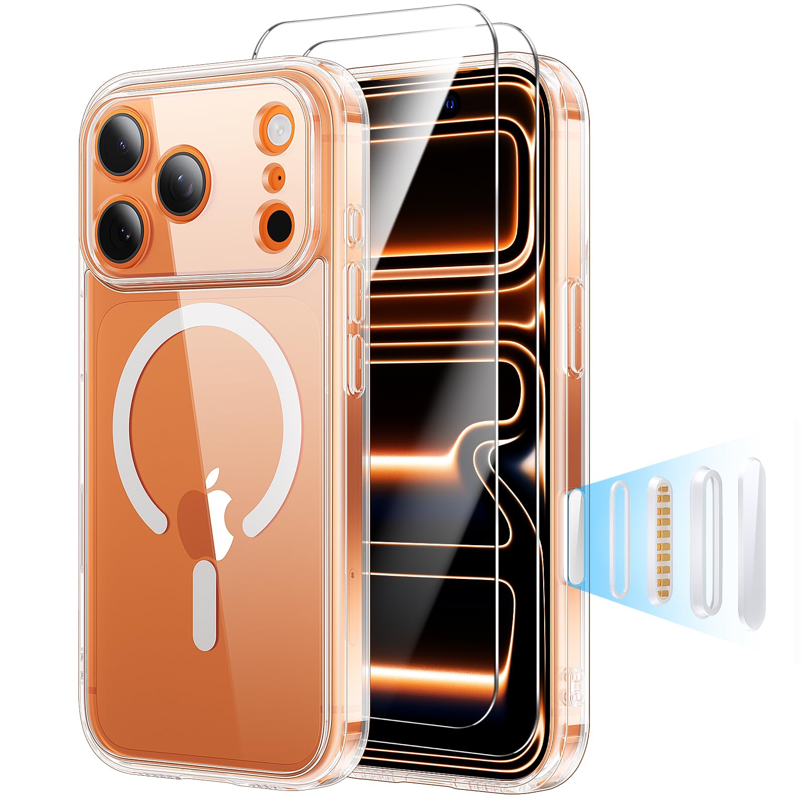 Gyizho Anti-Yellowing for iPhone 17 Pro Max Case with 2X Screen Protectors, [Compatible with MagSafe] [12FT Military Grade Drop] Slim Thin Phone Cover 6.9 Inch,Clear