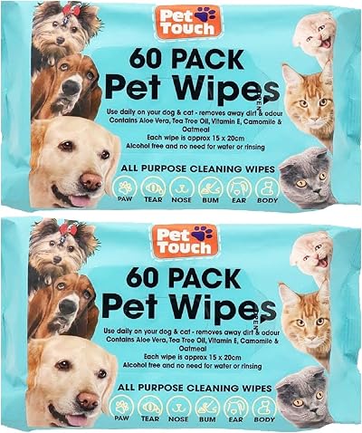Pet Touch Multi Pack Pet Grooming Wipes 120 Count Hypoallergenic All Natural