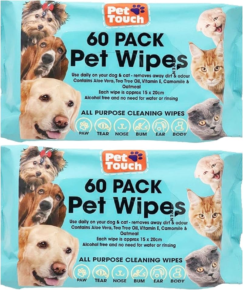 Pet Touch Multi Pack Pet Grooming Wipes 120 Count Hypoallergenic All Natural