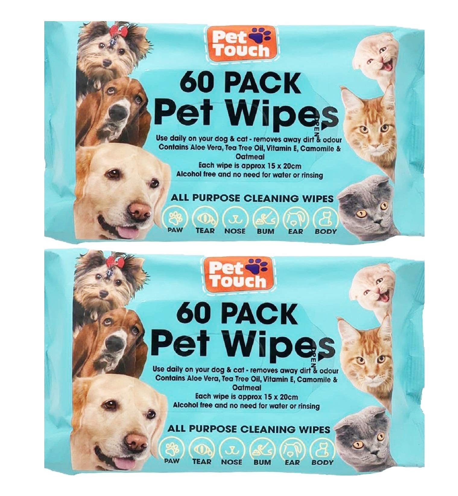 Multi Pack of Pet Grooming Wipes Count Deodorizing & Hypoallergenic Cleaning Wipes for Dogs & Cats All Natural Pet Wipes (120 Wipes)