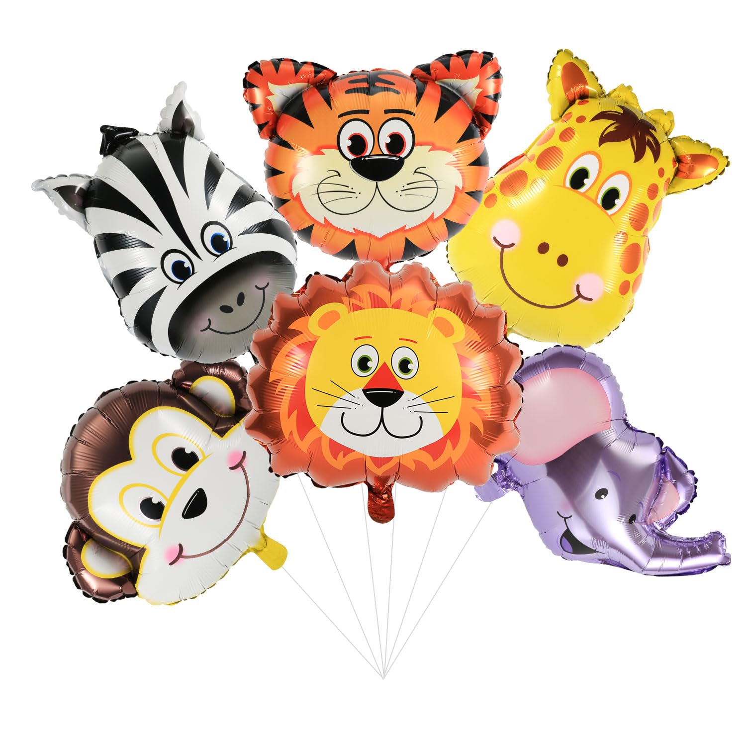 6pcs Cute Jungle Safari Animal Balloons - Wild Foil Balloons for Party Decorations
