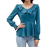 VIAURBE Womens Dressy Casual Blouses Long Sleeve V Neck Ruffle Tops Ladies Fall 2025 Work Shirt