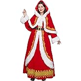 Halfjuly Mrs Claus Costume for Women 3PCS Adult Miss Santa Clause Dress Plus Size Outfit Suit Christmas with Hooded Cape Belt