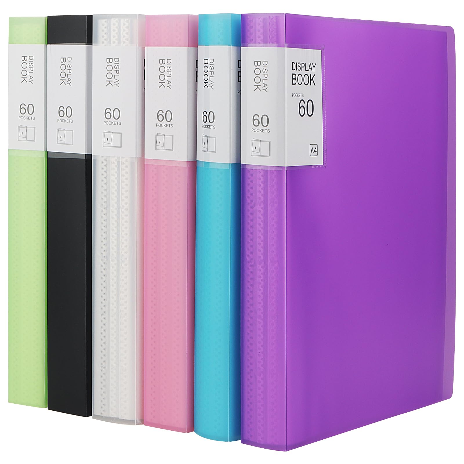 SEUNMUK 6 Pack A4 Display Folder, 60 Pockets Project Folder Display Book, 6 Colours Plastic Sleeves Presentation Folders for Individual, Office