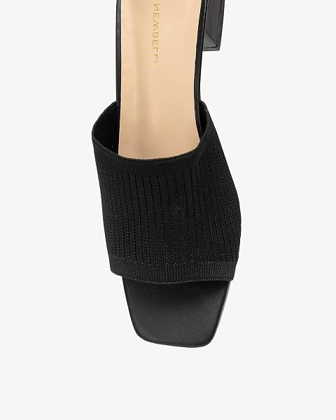 NEWBELLA WOMEN’S KNIT SQUARE TOE MULE SANDALS – CHUNKY HEEL SLIP-ON SUMMER SHOES, COMFORTABLE CASUAL SLIDES FOR VACATION & BEACH, BLACK 8