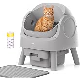 Mimfam Automatic Self Cleaning Litter Box, with 4 Pairs Infrared Senor, Open-Top Design for Multi-Cat Homes, Comes with Liner Bags and Cat Litter Mat, Grey