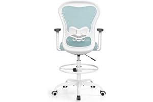 Primy Drafting Chair Ergonomic Tall Office Chair, High Back Breathable Mesh Desk Chair with Adjustable Footrest Ring Lumbar Support 2D Armrests, Executive Swivel Comfy Task Chair for Home Work Art