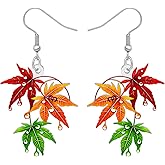 DUOWEI Acrylic Fun Fall Maple Leaf Dangle Earrings Gifts for Women Nature Lovers, Hypoallergenic Plant Autumn Leaves Thanksgiving Jewelry Accessories
