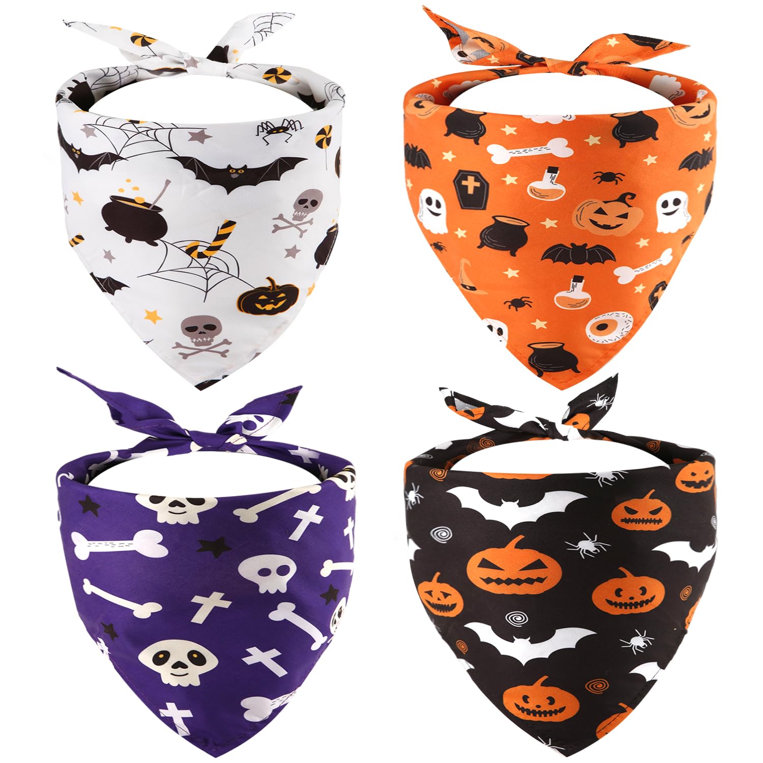 4pcs Triangle Pet Scarf - Washable, Breathable Neckerchief for Small, Medium & Large Dogs & Cats - Halloween Costume