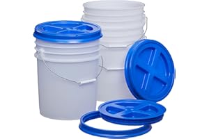 Consolidated Plastics 5 Gallon Natural Food Grade Buckets + Blue Gamma Seal Lids, BPA Free Container Storage, Durable HDPE Pails, Made in USA (3 Pack)