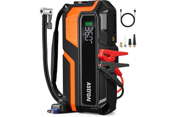 AstroAI 4000A Jump Starter with Air Compressor Portable Battery Booster | All Gas &10L Diesel with 150PSI Tire Inflator, LED