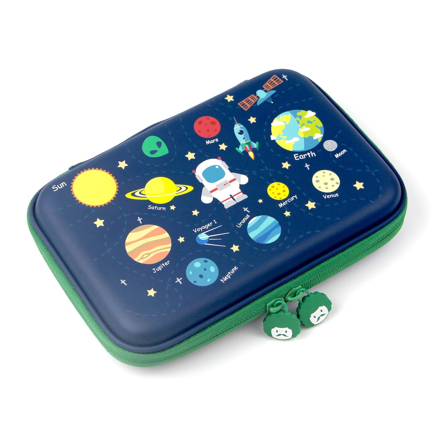 Rockpapa The Planets Pencil Case for Kids Boys, Armstrong Satellite Rocket Alien Pencil Box for Students School Navy Blue