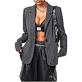 Floerns Women's Striped Long Sleeve Casual Blazers Lapel Neck Button Suit Jacket