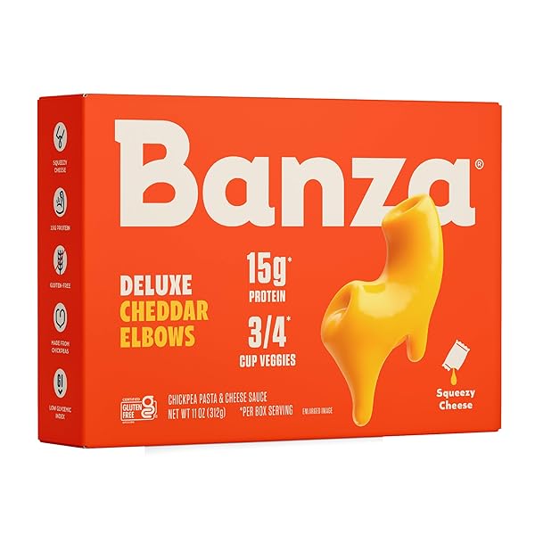 BANZA DELUXE ELBOWS MAC AND CHEESE WITH CREAMY CHEDDAR – HIGH PROTEIN, GLUTEN FREE, AND LOWER CARB DELUXE PROTEIN MAC AND CHEESE 11.0OZ