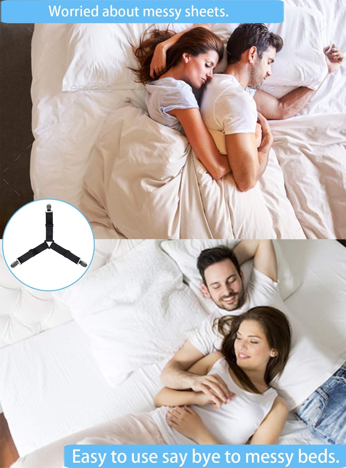 KALLC Bed Sheet Holder Straps, 4 Pack Adjustable Triangle Elastic Mattress Sheet Clips Mattress Cover Holder Fasteners Bed Sheet Fasteners Heavy Duty Grippers Clips Keeping Sheets Place for Bedding: Home & Kitchen
