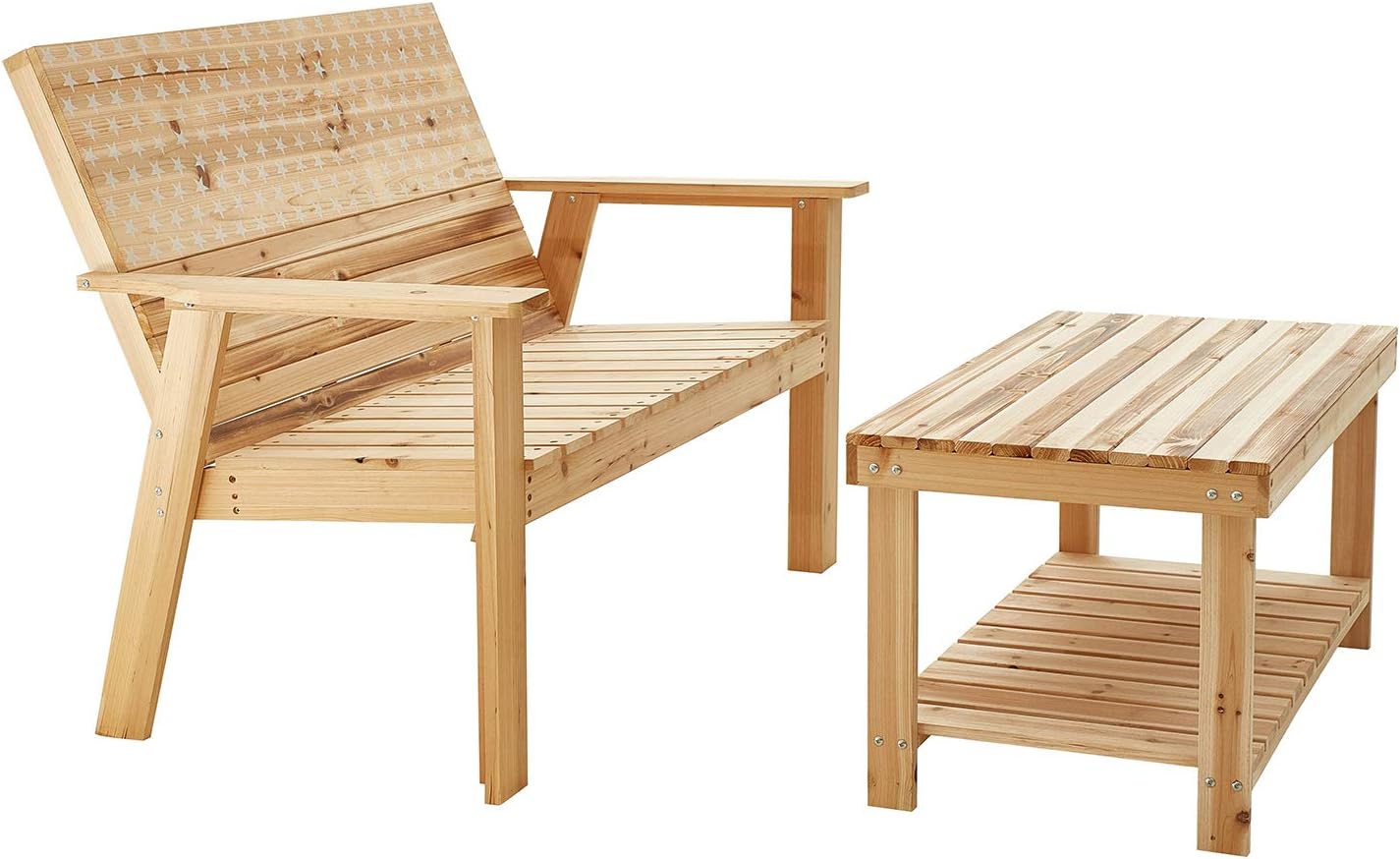 Amazon Com Romayard 2 Pieces Patio Conversation Set Fir Wood Outdoor Loveseat Coffee Table Sets Large Natural Garden Outdoor