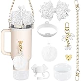 Hcirtnawi 7PCS Stanley Cup Accessories Set I Water Bottle Handle Strap,Silicone Cup Boot, Keychain Charms & 3 Pcs Handle Charms,Straw Topper Accessories for 40oz & 30oz Stanley Tumbler (Pink)