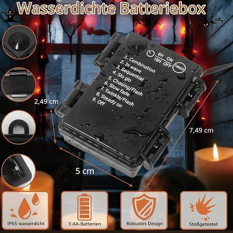Halloween Deko Outdoor,3m 30LEDs Lichterkette Orange mit Schwarzer Gaze