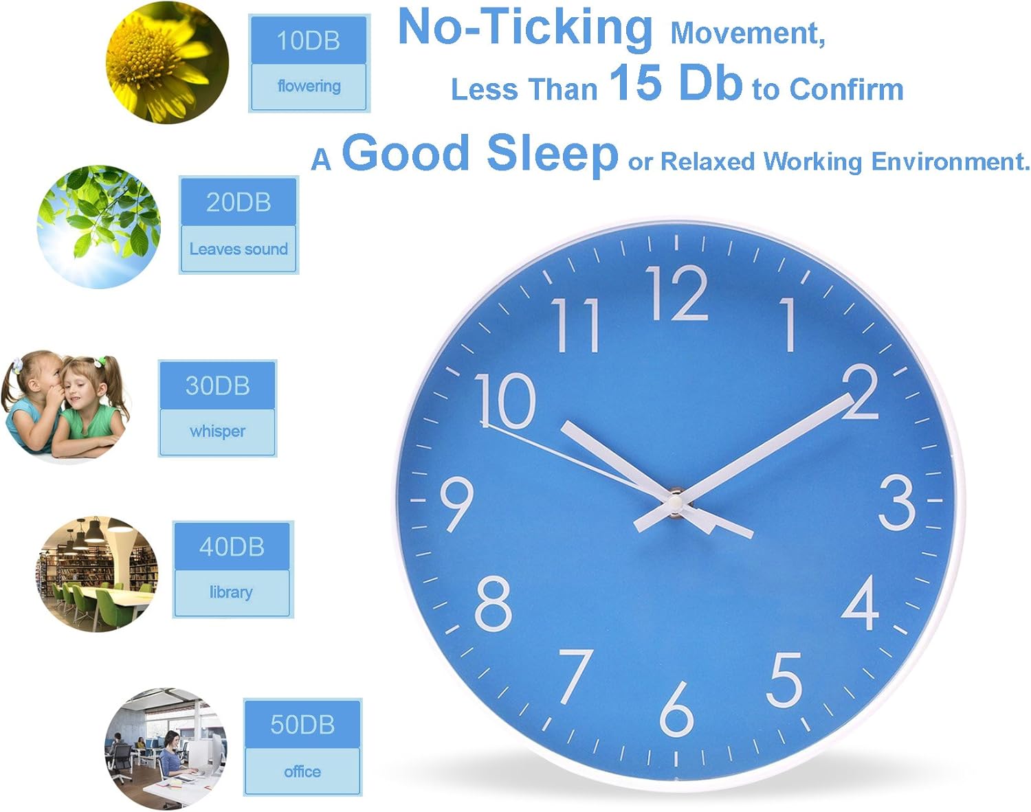 Epy Huts Wall Clock Battery Operated Indoor Non-Ticking Silent Quartz Quiet Sweep Movement Wall Clock for Office,Bathroom,Living Room Decorative 10 Inch Blue: Home & Kitchen