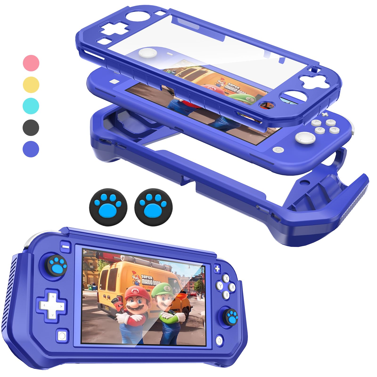 WHWEIYA 360° Protective Case Compatible with Nintendo Switch Lite(2019 Release),Ergonomic Grip Built-in Screen Protector Shockproof Drop-Proof Anti-Slip Scratch-Resistant TPU+PC Material,Blue