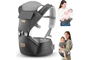 VYPERX 6-in-1 Ways Baby Carrier with Hip Seat and Lumbar Support, Newborn to Toddler, 0-36 Month, 7-33 Lb, Ergonomic All Positions Kids Carrier Soft Baby Holder Carrier with Hood Dark Grey