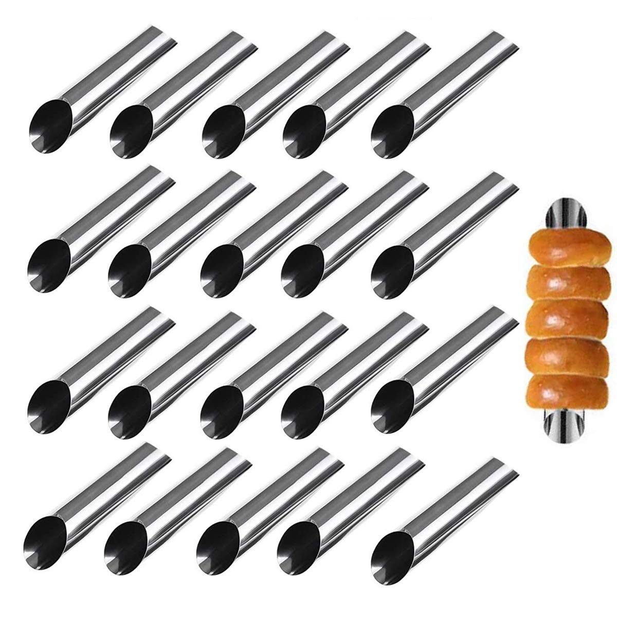 MKNZOME 20Pcs Cannoli Tubes Stainless Steel Pancake Tube Cream Horn Mould Screw Croissant Mold DIY Solenoid Anode Spiral Cake Horn Bread Baking Mould Cannoli Tubes