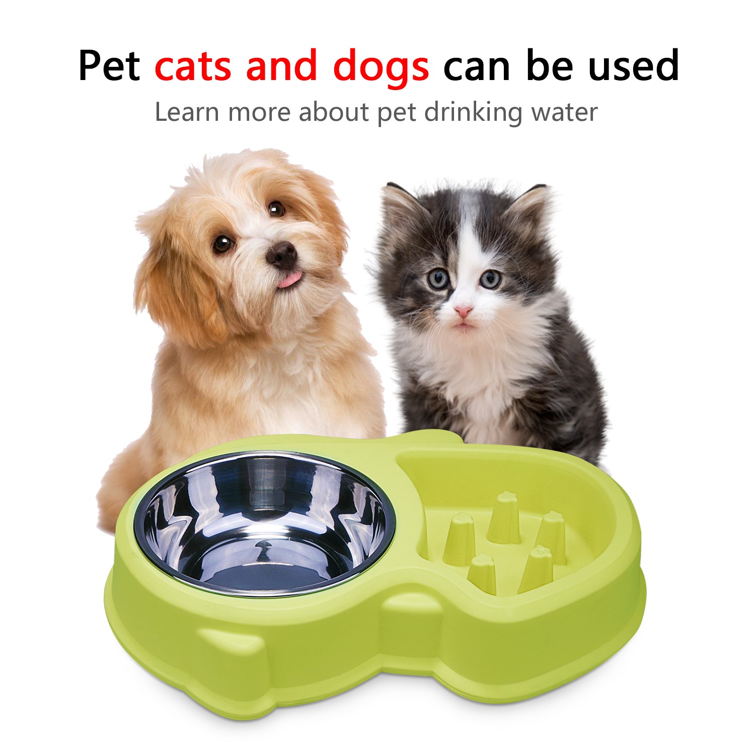 Dog Slow Feeder Bowl with Stainless Steel Water Bowl, Two in One Anti-Skid Healthy Pet Eating Bowl for Interavtive Training Anti Choke by XUANR- Blue/Green