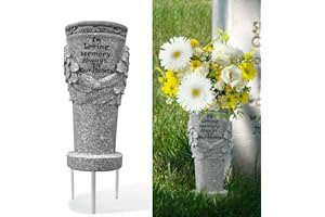DTESL Cemetery Grave Flower Vasewith Spikes, Grave Decorations for Cemetery,Garden Lawn Yard Stake, Grey Angel Wings Vase Memorial Gift for Loss of Loved One，Alternative Headstone Flower Saddle (Grey)
