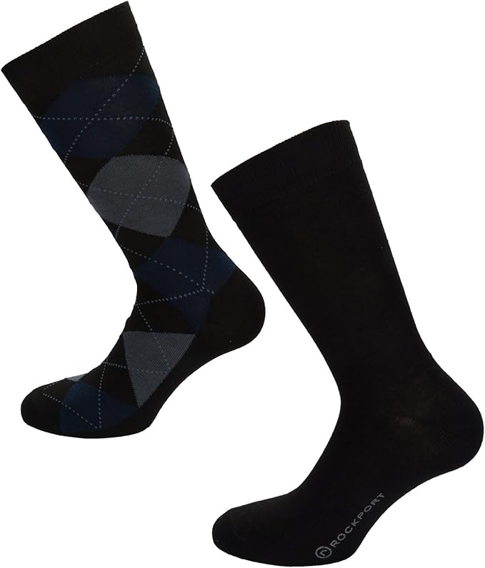 Mens Rockport Mens 2 Pack Cotton Argyle Socks in Black 711 Rockport