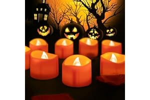 BEICHI 24 Pack Halloween Tea Lights, Realistic Orange Tea Candles, Battery Operated Flameless Tealights for Halloween, Fall Decorations