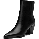 NUMALEO Womens Ankle Boots Chunky Low Heel Pointed Toe Heeled Booties Side Zipper Comfy Fall Winter Boots 2.5" Dress Shoes