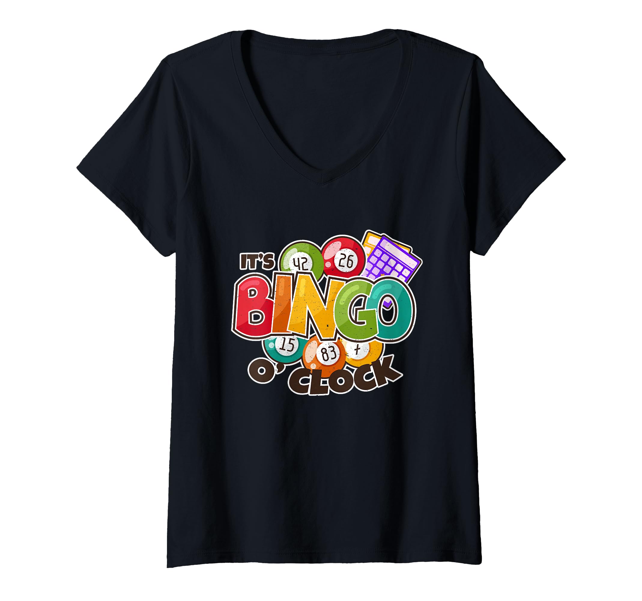 Womens It's Bingo O Clock Caller Dauber Game Night Fun Lucky Bingo V-Neck T-Shirt