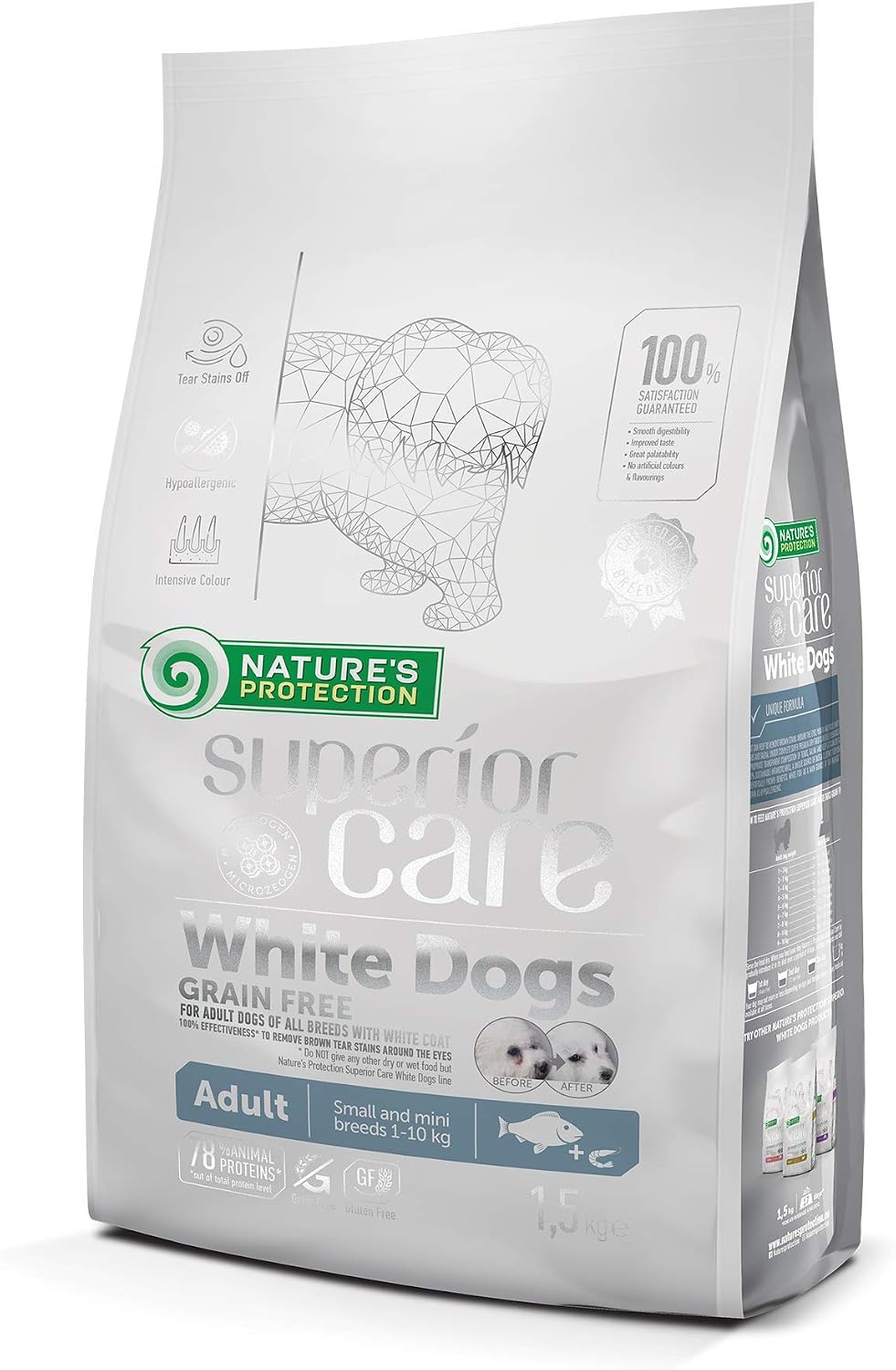 Nature's Protection Superior Care Grain Free Dry Dog Food for Small Adult White Dogs, Hypoallergenic Dog Food with White Fish