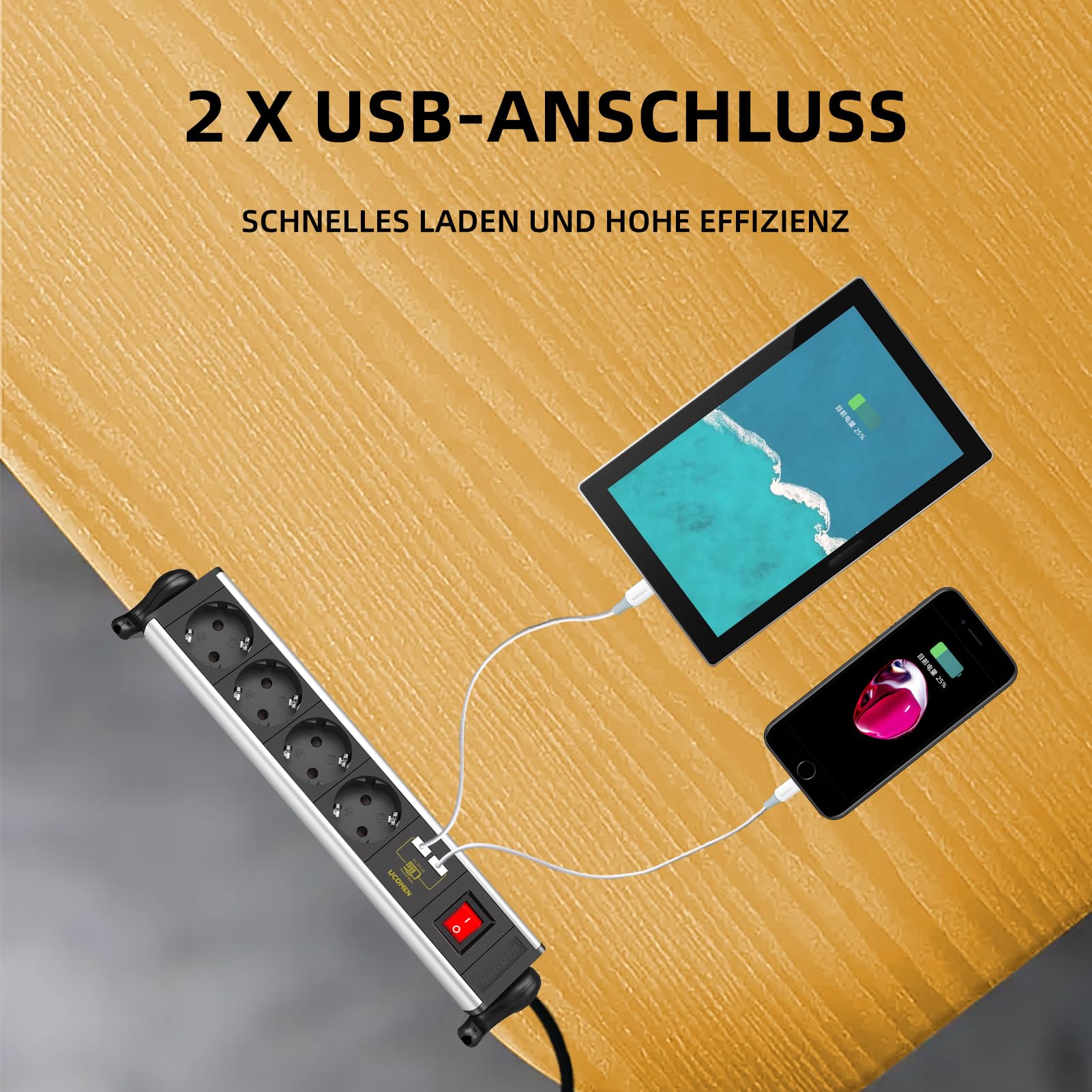 Drehbare Steckdosenleiste mit USB für Schreibtisch, TÜV/GS Zertifiziert 5