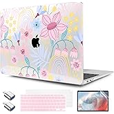 TWOLSKOO for MacBook Air 13.3 inch Case 2021 2020 2019 2018 Release M1 A2337 A2179 A1932 with Touch ID, Plastic Hard Shell Case & Keyboard Cover & Type C Adapter, Floral Spring