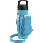 Linkidea Water Bottle Carrier with 2 Strap Compatible with YETI Rambler Bottle 26oz, Yonder 25oz, Travel Waterbottle Sling Bag Holder, Shoulder Strap with Mesh Phone Pocket (Blue)