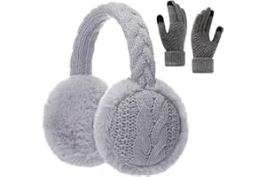 BUTITNOW Womens Knitted Fuzzy Earmuffs and Touch Screen Gloves Set, Winter Warm Headband Ear Warmer Earmuffs