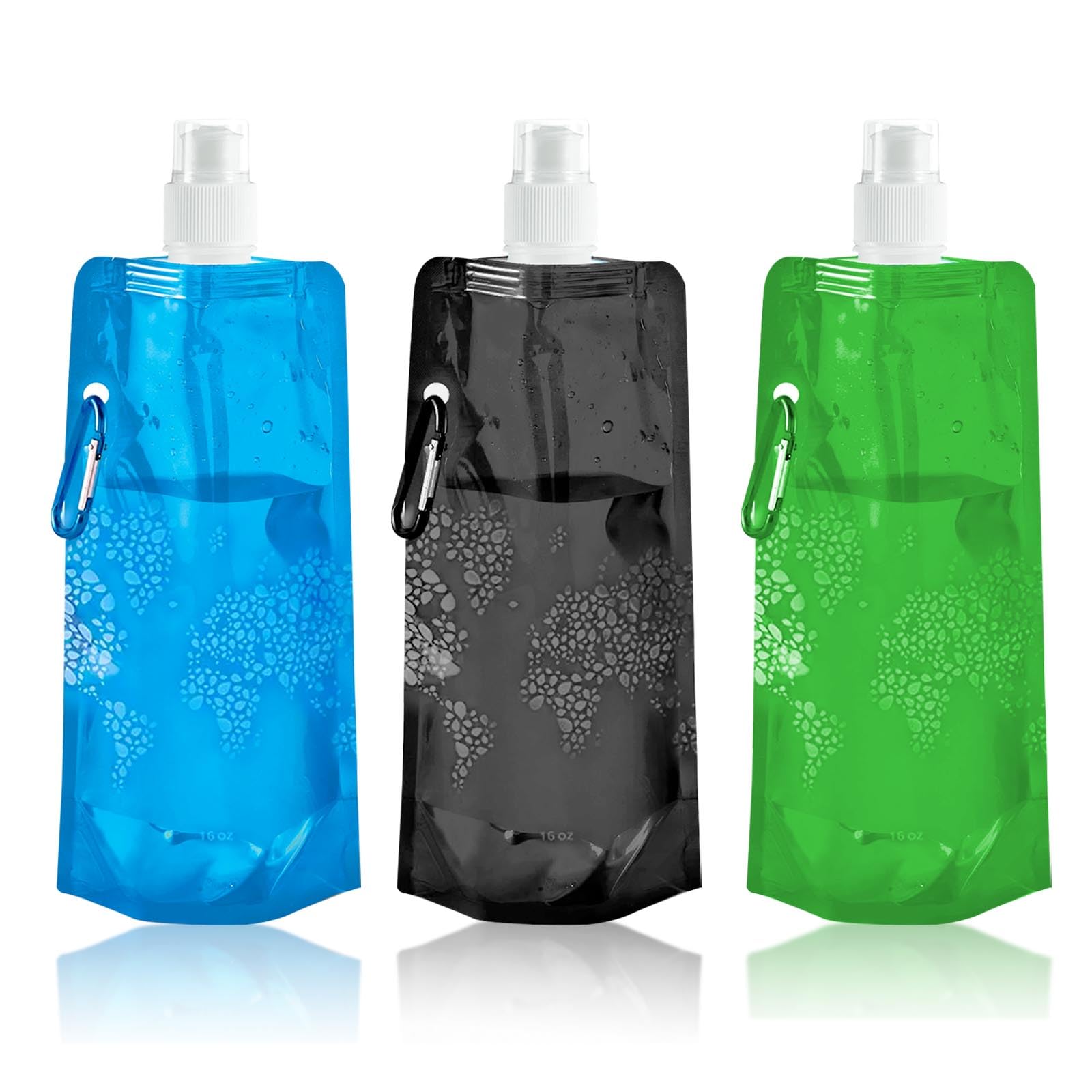 GWAWG 3-Pack Foldable Sports Bottles, Collapsible Water Bags, 500ml Plastic, BPA Free, Ideal for Outdoor Activities, Hiking, Cycling, Travel