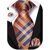 Hi-Tie 63" 70" Ties for Men Silk Extra Long Mens Ties Set and Pocket Square Cufflinks Paisley Necktie Business Wedding