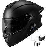 GDM Bluetooth Motorcycle Helmet Full Face with 3 Visors Clear, Tinted, Chrome