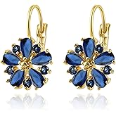 Vintage 14K Gold Plated Flower Birthstone Earrings - Hypoallergenic Leverback Floral Earrings, Trendy Jewelry Gift for Women